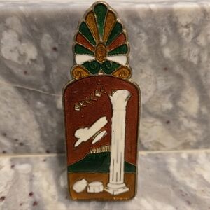 Vintage Greek Cloisonne Enamel Double Sided Brass Letter Holder Desk Clip Column